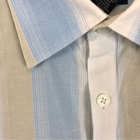 INC International Concepts Blue Tan Stripe Short Sleeve Button Front Shirt - Picture 10 of 16